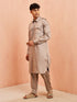 Men's Grey Fine Satin Kurta Pyjama Set Shirt Collar Button Placket